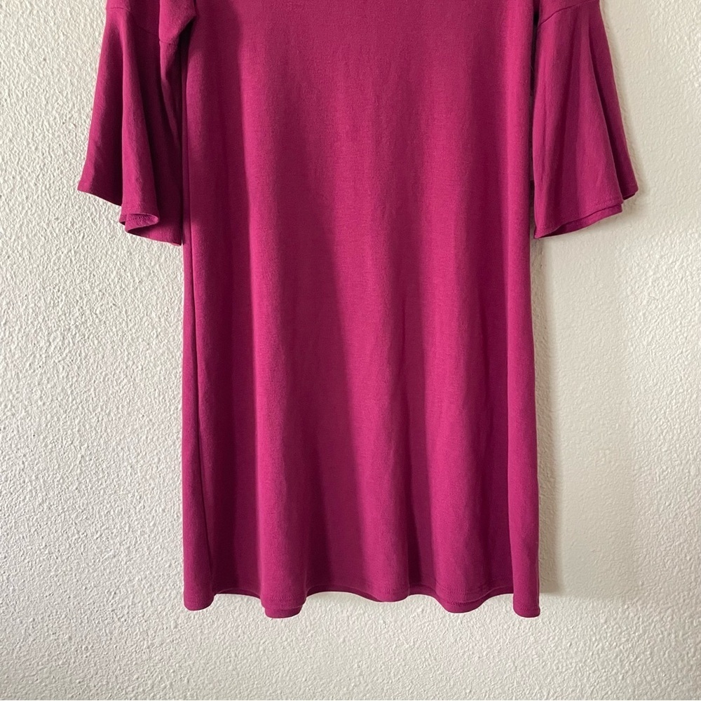 🚨NWT Francesca’s Alya Shirt Dress Womens S Burgundy 3/4 Bell Sleeve Flowy Casual - Picture 7 of 14